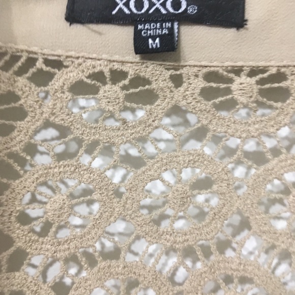 XOXO Tan Cross Front Blouse size M - Picture 2 of 7